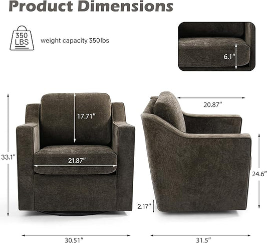 UIXE Swivel Accent Chair, Chenille Upholstered Arm Chair for Living Room, Modern Club Armchair Comfy Single Sofa Bedroom Reading Seat with Lumbar Pillow - Coffee