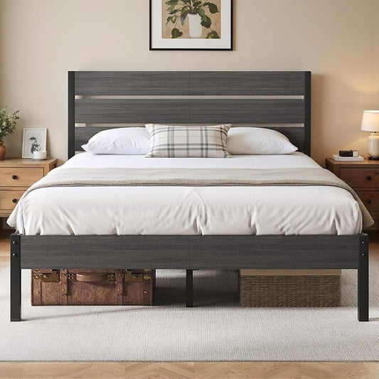 Queen Bed Frame with Headboard and Footboard, Metal Platform Bed Frame with Under Bed Storage, All-Metal Support System, No Box Spring Needed, Easy Assembly,Vintage Grey