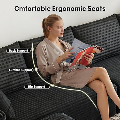 107.5" Cloud Modular Sectional Sofa Couch with L-Shape Chaise,Modern Minimalist Upholstered Couches for Living Room Bedroom,Deep Seat Corner Couch，No Assembly Required (Black,Left Facing Chaise)