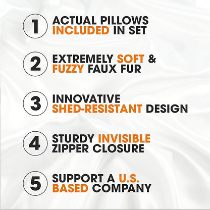 Cheer Collection Faux Fur Throw Pillows - Decorative Pillows for Couch, Bed Throw Pillows, Sand Accent Pillows for Bedroom or Living Room Aesthetic, Set of 2 Furry Throw Pillows, 16" x 16"