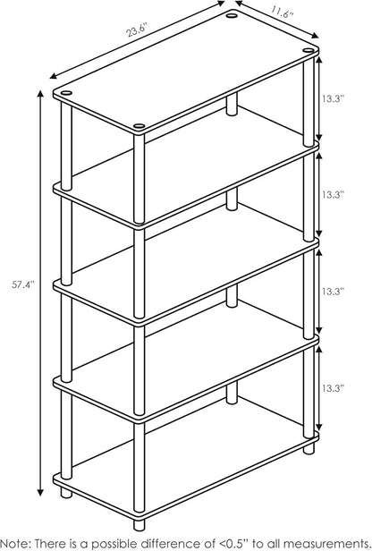 Furinno TURN-N-TUBE Storage Shelves, 5-Tier Book Shelf, Corner Shelf, Toolless Open Shelves, for Organization and Storage, Living Room, Garage, Home Office, Walnut