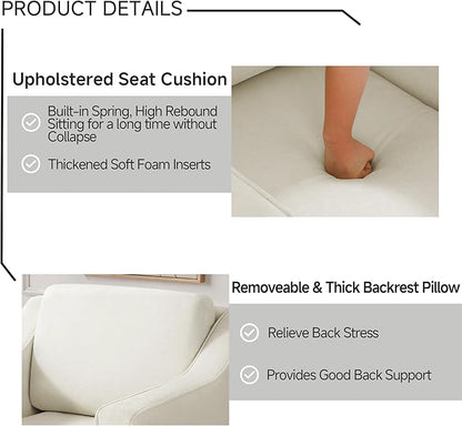 UIXE Swivel Accent Chair, Chenille Upholstered Arm Chair for Living Room, Modern Club Armchair Comfy Single Sofa Bedroom Reading Seat with Lumbar Pillow - Cream Beige