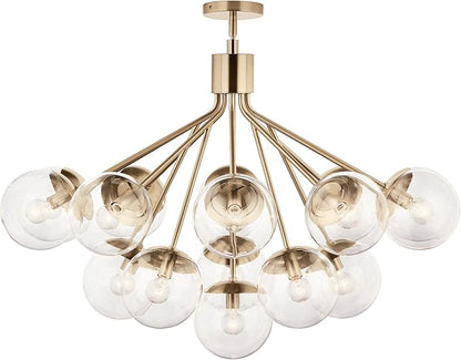 KICHLER Silvarious 16-Light Convertible Chandelier, Soft Modern Light with Clear Glass in Champagne Bronze, for Dining Room, Living Room or Foyer (26" x 38"), 52702CPZCLR