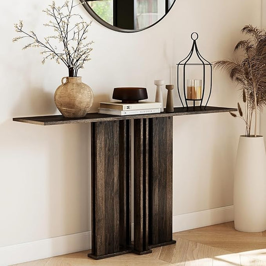 HEAH-YO 51" Console Table, Rustic Wood Entryway Table, T-Shape Narrow Sofa Tables Behind Couch for Hallway, Entrance, Foyer, Living Room, Rustic Walnut