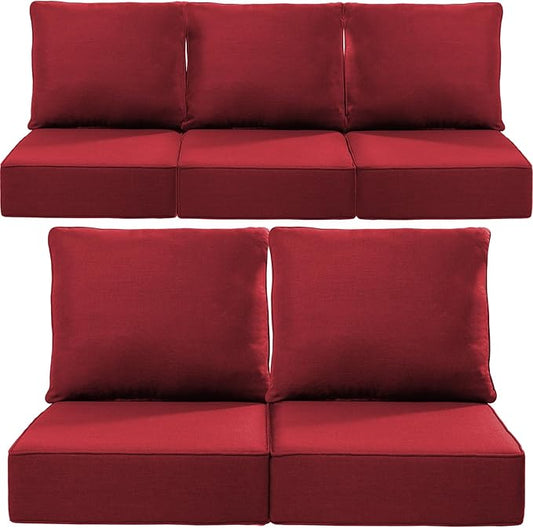 Luxury 24x24x6 Inch Outdoor Cushions for 5 Peice Patio Furniture Set - Set of 5 Water-Resistant Pillow for Dining Rocking Swivel Chairs Loveseat Couch Sectional Sofa - Red