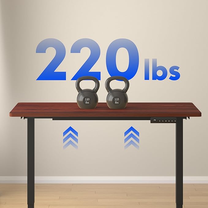 FLEXISPOT E3 Dual Motor Electric Standing Desk 48 x 30 Sit Stand Up Desk, Holds 220 lbs, Adjustable Height w/Memory Presets, One-Piece Mahogany Desktop & Black Frame, Ships in 2 Boxes
