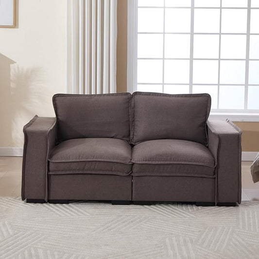 Modern Sectional Sofa for Living Room, Upholstered 2-Seater Modular Couches Linen Fabric Love Seat for Home Furniture, Grey