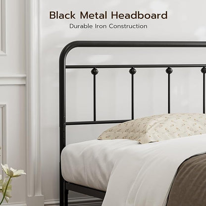 Full Size Headboard with Black Metal Construction, Adjustable Height, Spindle Detail and Elegant Curves Design, Farmhouse and Vintage Style,Steel Headboard Only for Bedroom