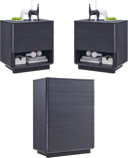 ACCOHOHO Modern Bedroom Set, 3 Pieces Bedroom Furniture Set, Wood 6 Drawer Dresser and Nightstands Set of 2, Chest of Drawers Wide Storage Organizer Cabinet for Bedroom,Black