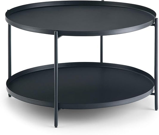 SIMPLIHOME Monet Industrial 32 inch Wide Metal Metal Coffee Table in Black for the Living Room and Family Room