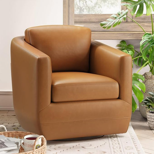 360° Comfy Swivel Accent Armchair with Pillow - Fully Assembled Living Room Single Sofa No-Sag Foam & Sturdy Metal Base, Swivel Accent Chair for Bedroom Living Room, Office, Brown