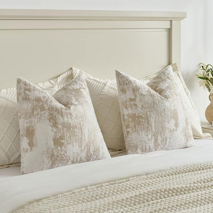 FUTEI Brown White Decorative Throw Pillow Covers 26x26 Inch Set of 2,Soft Faux Cashmere Jacquard - Textured & Cozy Euro Pillow Shams,Modern Home Decor for Couch Bed Living Room