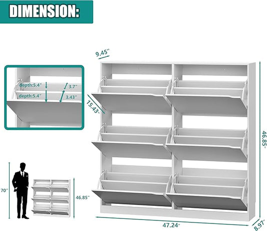 Shoe Storage Cabinet for Entryway with 6 Flip Drawers, Sturdy Wood Hidden Shoe Storage, Freestanding Narrow Slim Shoe Organizer for Front Door Entrance, Living Room, Hallway, Bedroom, White