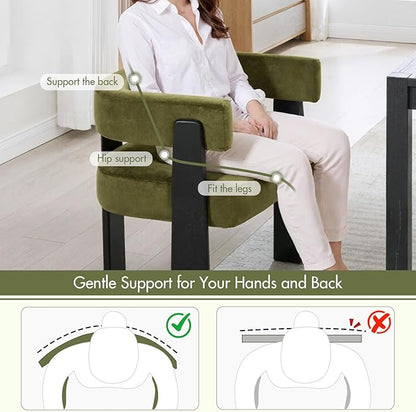 Modern Dining Chairs Set of 4, Upholstered Velvet Barrel Accent Chairs with Backrest & Arms, Wide and Thicker Padded Kitchen Side Chair with Wooden Legs for Dining Room, Livingroom, Dark Green