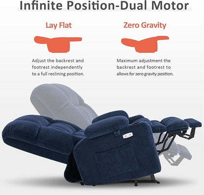 MCombo Oversized Power Lift Recliner Chair for Elderly, Dual Motor Lift Chair with Heat and Massage, Lay Flat Lift Chair for Big and Tall, Cup Holders, Fabric R7891 (Oversize, Navy Blue)