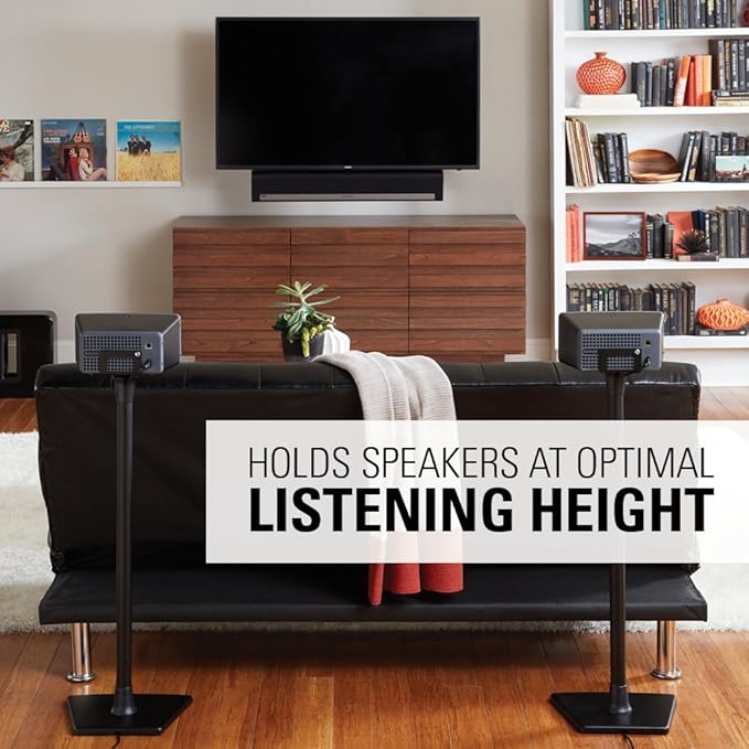 SANUS Wireless Sonos Speaker Stand for Sonos One, Play:1, & Play:3 - Audio-Enhancing Design with Built-in Cable Management - Pair (Black) - WSS22-B1