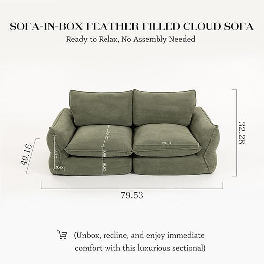 81'' Down Blend Loveseat, Deep Seat Cloud Sofa with Feather-Filled Cushions, Ultra Soft Sink-in Comfort Couch for Living Room, Modern Oversized Sofa – Sage Mist