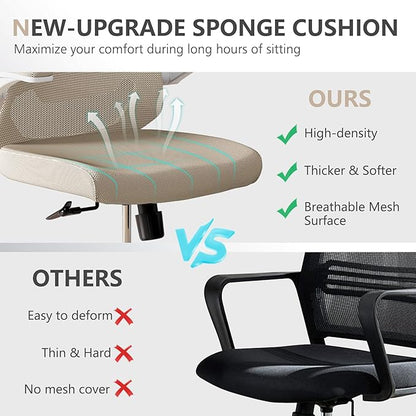 Office Chair, Ergonomic Comfort Home Desk Chair, Mid Back Gaming Chair with Wheels, Adjustable Height, Lumbar Support, Flip-up Armrest with 350LBS Capacity