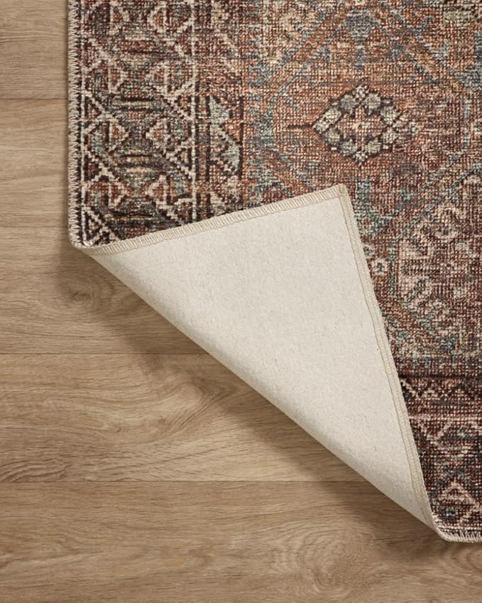 Loloi Amber Lewis Billie Collection, Aqua & Rust 7'-6" x 9'-6" Area Rug – Antique & Distressed Accent Rugs for Living Room, Bedroom, Entryway & Hallway, No Shed High Traffic Area Home Decor Rug