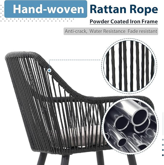 JOIVI Outdoor Dining Set for 6, 7 Pieces Patio Dining Table and Chairs Set, Rattan Rope Patio Outdoor Furniture Set with Wood Extendable Dining Table for Deck, Backyard, Indoor Dining Room, Black