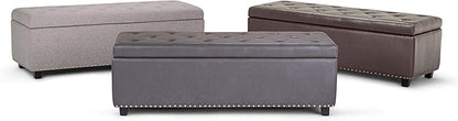SIMPLIHOME Hamilton 48 inch Wide Transitional Rectangle Storage Ottoman in Cloud Grey Linen Look Fabric, Assembled, For the Living Room, Entryway and Family Room