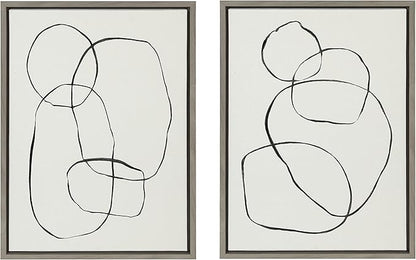 Kate and Laurel Sylvie Sylvie Modern Circles and Going in Circles Framed Linen Textured Canvas Wall Art Set by Teju Reval of SnazzyHues, 2 Piece 18x24 Gray, Decorative Abstract Art Print for Wall