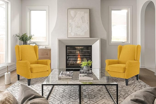 Accent Chair for Living Room Set of 2, High Back Reading Armchairs with Removable Seat Cushion, Mid-Century Single Couch in Fabric, Modern Ergonomic Wingback Chair for Bedroom,Club, Balcony