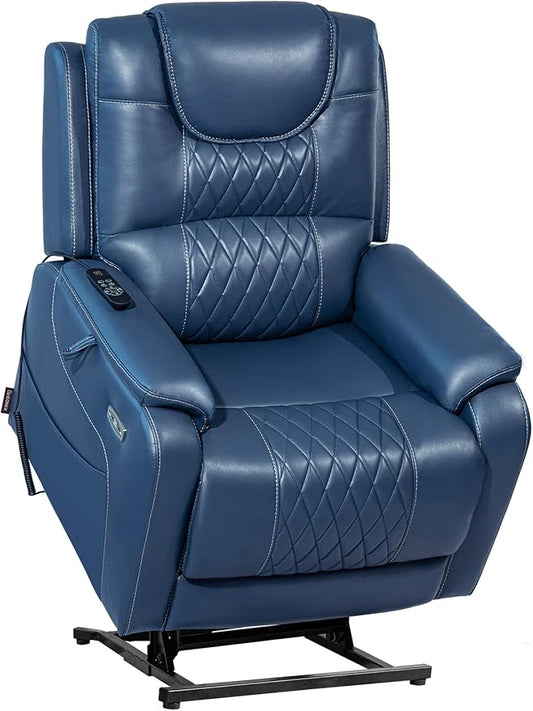 EONIX Triple Motor Lay Flat Power Lift Recliner Chair for Elderly with Massage, 400lbs Electirc Lift Chair for Living Room, Independent Adjustable Backrest Headrest, Entended Footrest, Navy Blue