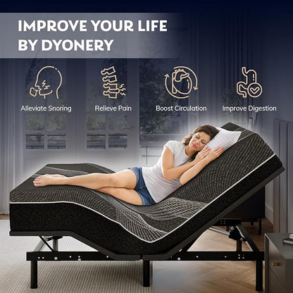 Queen Adjustable Bed Base Frame with Wireless Remote + 14 Inch Queen Gel Memory Foam Mattress Bed in a Box, Head and Foot Incline, Zero Gravity, Fiberglass Free, 80" × 60"