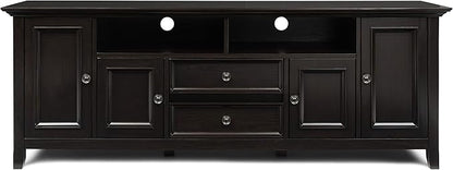 SIMPLIHOME Amherst 72-inch Wide Solid Wood TV Stand in Hickory Brown, Transitional-Style Media Console for Living Room with Cable Management and Adjustable Shelves, Fits 80" TVs
