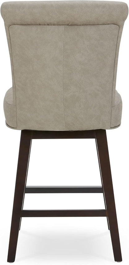 CHITA 26 Inch Counter Height Swivel Bar Stools Set of 3, FSC Certified Modern Upholstered Faux Leather Swivel Barstool Chair with Back, Stone Grey
