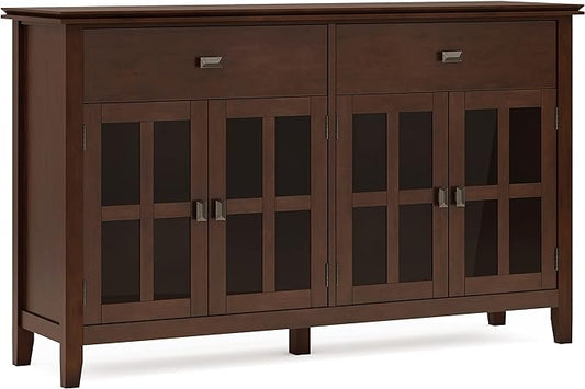 SIMPLIHOME Artisan Buffet - 60 inch Wide Solid Wood 4-Door Sideboard Buffet in Russet Brown, Transitional Storage Cabinet for Dining Room or Kitchen with Adjustable Shelves and Square Knobs