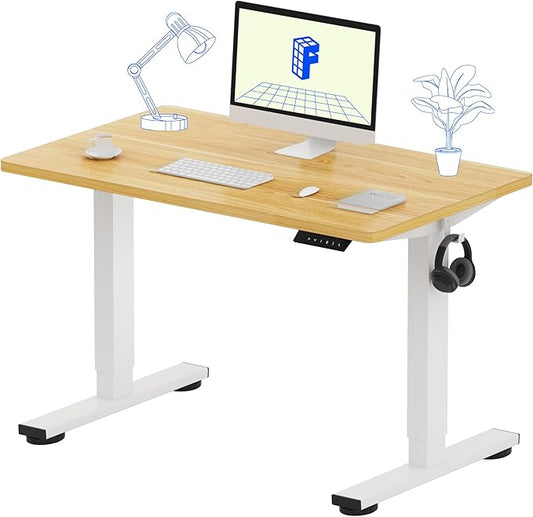 FLEXISPOT EN1 One-Piece Standing Desk 40 x 24 Inches Height Adjustable Desk Electric Sit Stand Up Desk Home Office Desks Computer Workstation (White Frame + Maple Desktop)