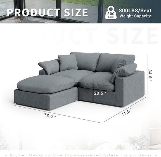 Modular Sectional Sofa Cloud Couch,Down Filled Comfy Cloud Modern Sofa,L Shape Oversized Couch Cushion Covers Removable for Living Room,Light Blue