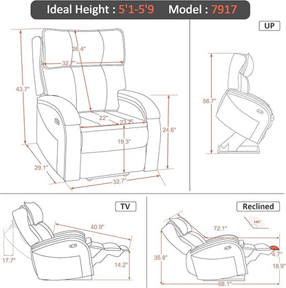 MCombo Power Lift Recliner Chair Sofa with Massage and Heat, Adjustable Headrest for Elderly People, Solid Wood Armrest, USB Ports, Side Pockets, Faux Leather 7917 (Dark Brown, Medium)
