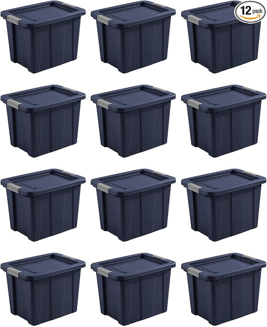 Sterilite 12-Pack Storage Bins with Lids, Heavy Duty Totes, Tuff1, 18 Gallon, Dark Indigo