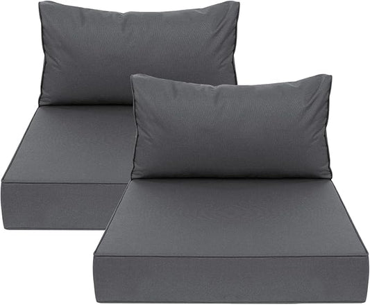 AAAAAcessories Outdoor Deep Seat Cushions, Waterproof, Fade-Resistant Patio Furniture Replacement Cushions, 24" x 24" x 5" + 24" x 13.5", Set of 2, Dark Gray