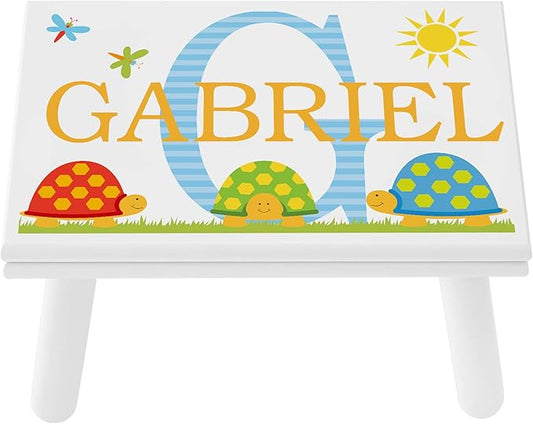 Let’s Make Memories Personalized My Own Name Step Stool - Children’s Step Stool - Sturdy Wood – Non-Toxic Paint, Sealer - Turtle Design - White - 14’Wx9.25”Lx8.75”H - Ages 3+