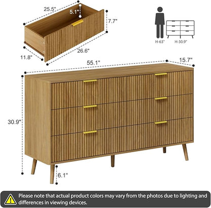 LYNSOM Fluted Dresser and Nightstand Sets 4 Piece, 1-Drawer Nightstands and 5/6 Drawers Dresser, Wood Bedroom Furniture Set for Home, Bedroom, Hallway, Natural Oak