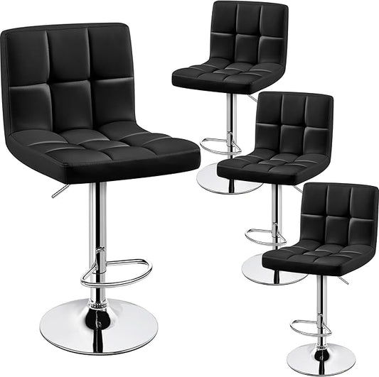 Yaheetech Bar Stools Set of 4, PU Leather Swivel Barstools, Height Adjustable Counter Chairs, Modern Stools with Back for Bar Kitchen Island Dining Room, Black