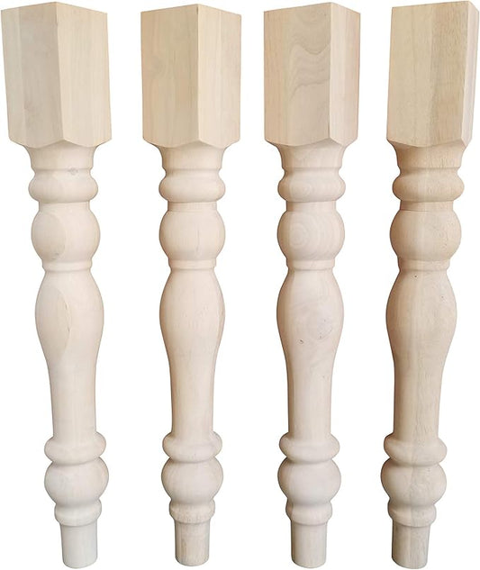 DESIGN 59 Unfinished Cottage Farmhouse Dining Table Legs- Set of 4 Turned Legs inc