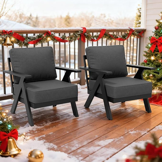 COOS BAY Iron Luxe Modern Outdoor Patio Chairs Set of 2, Lounge Accent Chairs for Backyard, Deck, Porch, Garden, Black/Gray