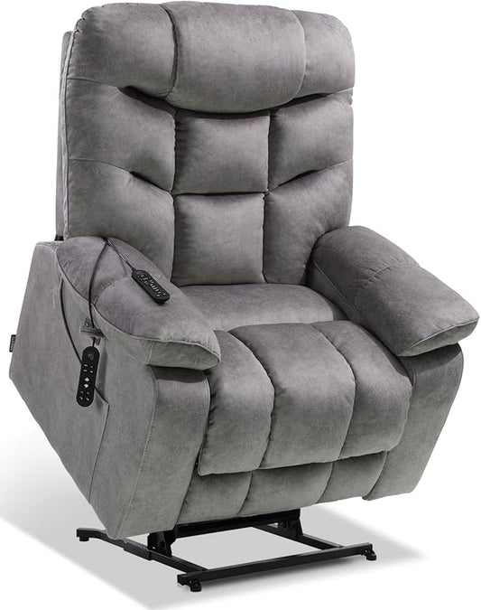 EONIX Oversized Wide Big Man Power Lift Recliner Chair for Elderly with Heat and Massage, 400lbs Dual Motor Lay Flat Electirc Lift Chair with Extended Footrest, SLRY008063, Grey