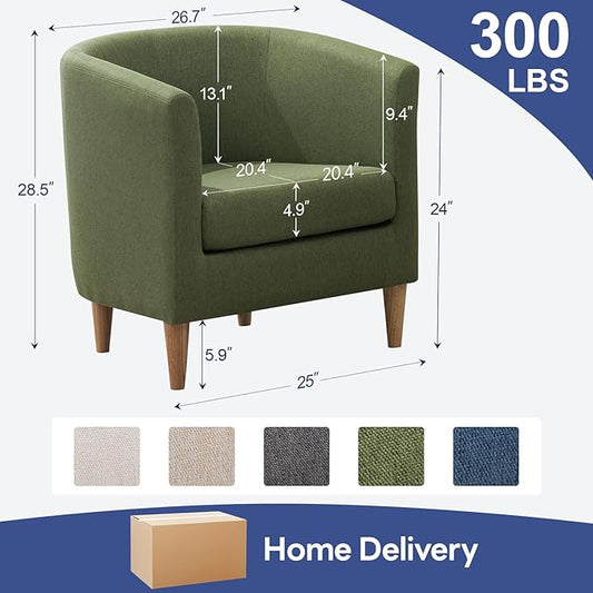 Accent Barrel Chair, Modern Comfy Living Room Chairs with Armrest Small Reading Chair with Cozy Soft Padded for Bedroom Reception Room Cafe, Green
