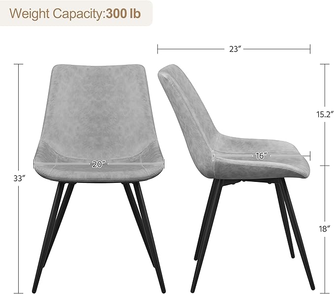 Yaheetech Dining Chairs Set of 6 Modern Upholstered Dining Room Chairs with Faux Leather Seat and Metal Legs for Home, Kitchen, Armless Design, Gray