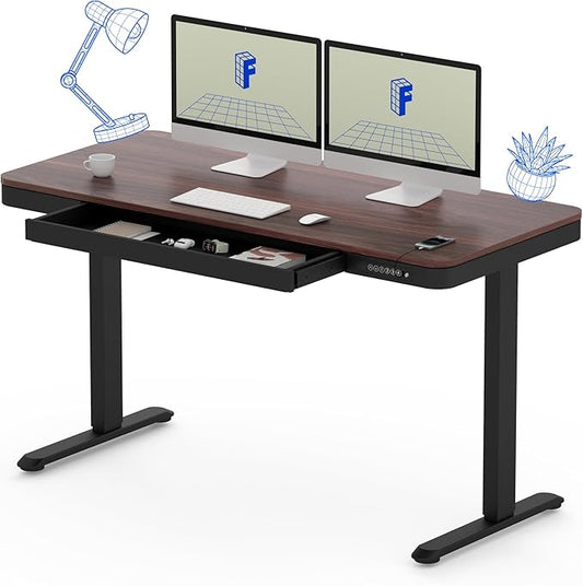 FLEXISPOT Comhar 55" Electric Standing Desk with Drawers, Quick Assembly Home Office Sit Stand Desk with Storage & USB Charging, Computer Workstation for Home Office (55" Wood, Dark Walnut/Black)