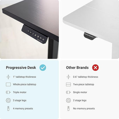 Progressive Desk Stand Up Height Adjustable Standing Desk - L Shaped 85" x 72" Corner Computer Rising Workstation Electric Table - Dark Cherry, Black Frame
