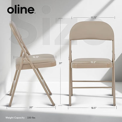 Oline Vinyl Folding Chairs, Padded Vinyl Cushion Chairs with Durable Metal Frame, Indoor Outdoor Stackable Foldable Guest Chairs for Office Wedding Kitchen Dining, 300lb Capacity (Khaki, 6 Pack)