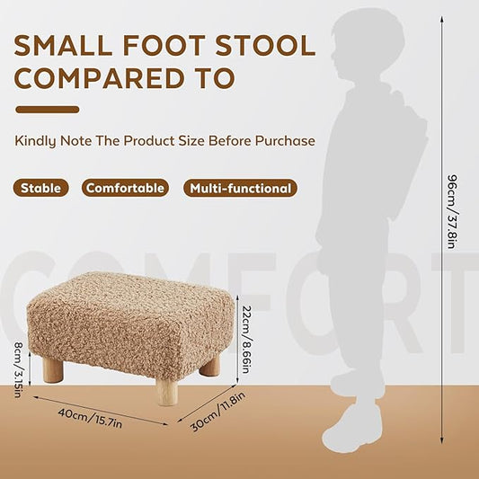 Small Foot Stool Ottoman, Sherpa Footstool Ottoman Foot Rest for Couch, Rectangle Footstools and Ottomans Small for Living Room, Entryway and Bedroom (Light Brown)