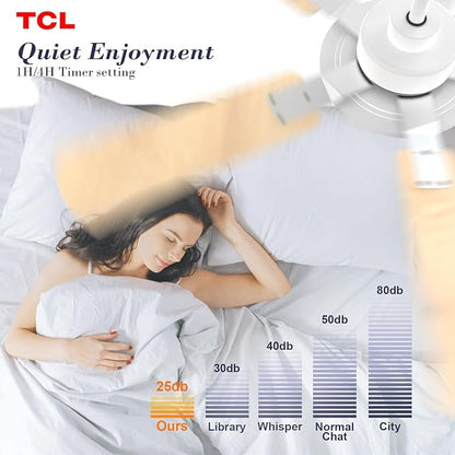 TCL Ceiling Fans with Lights, 52 Inch Ceiling Fan with Light and Remote Control, Reversible DC Motor, Noiseless, Dimmable 36W LED, Modern Ceiling Fan for Bedroom Living Room (White)